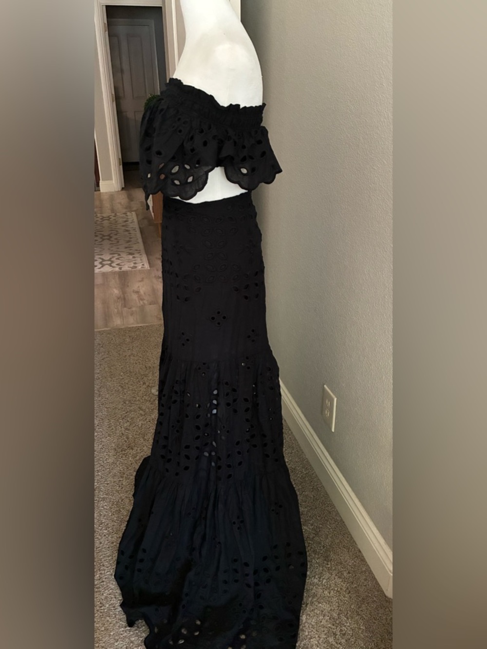 Luxxel Black Eyelet Maxi Skirt & Crop Top- top is a small and skirt is a medium - Picture 3 of 7